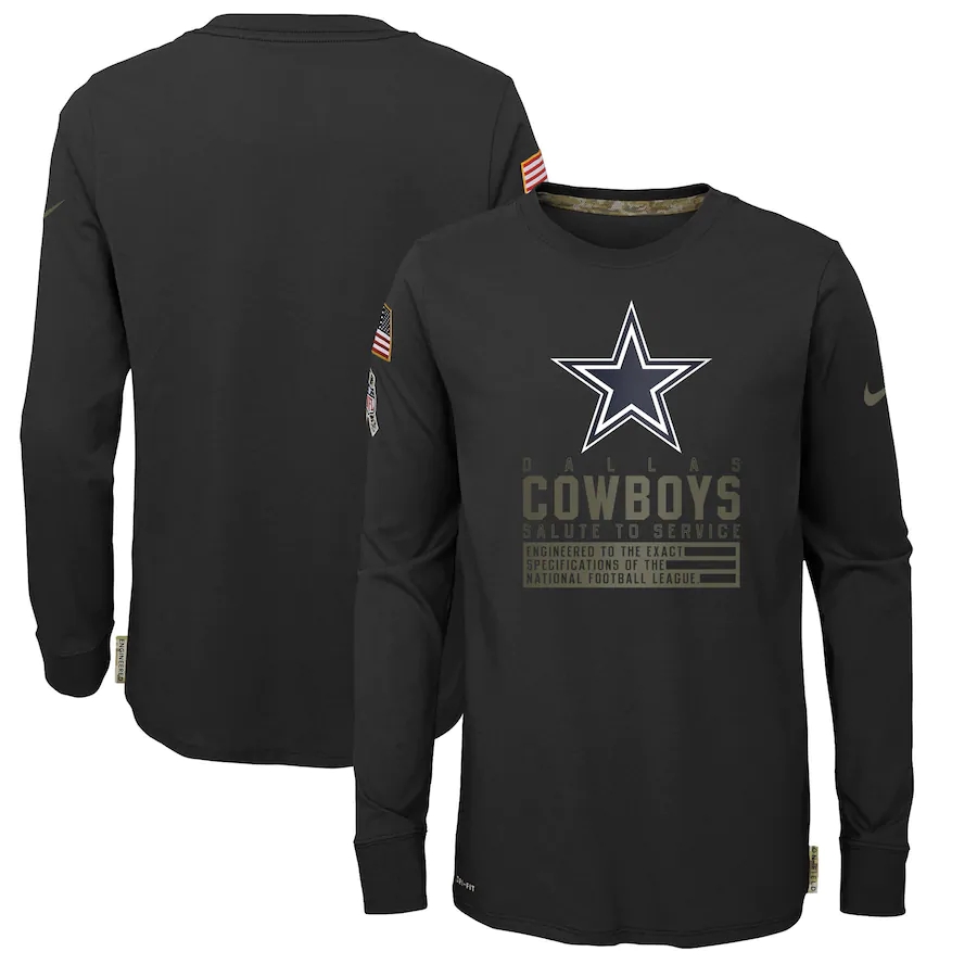 Nike Dallas Cowboys Youth Black Salute to Service Long Sleeve TShirt